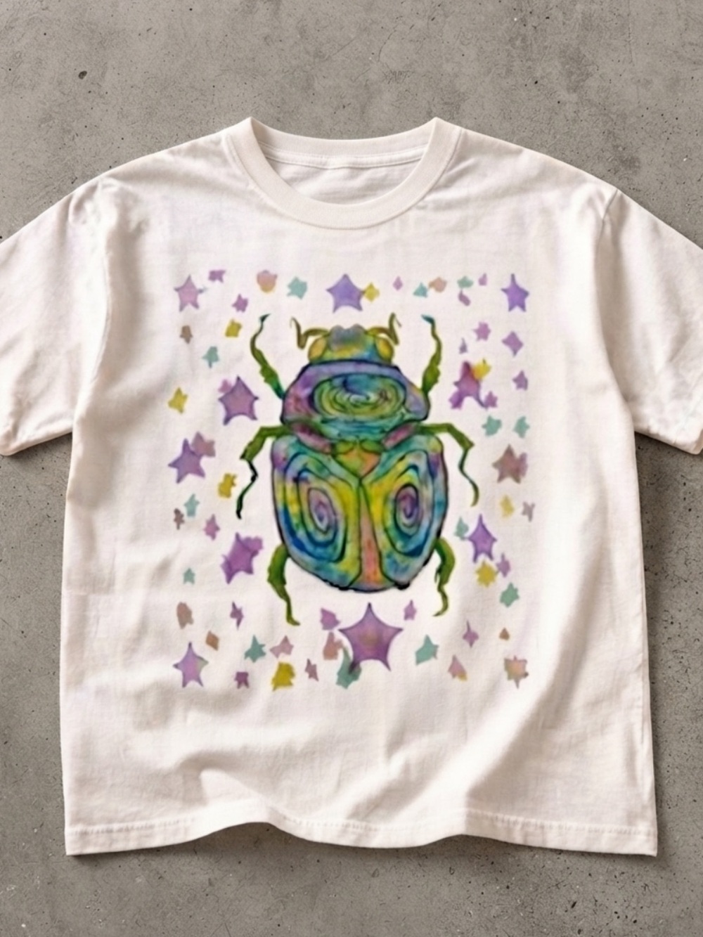 Gildan White Short Sleeve Tee with Colorful Beetle Graphic